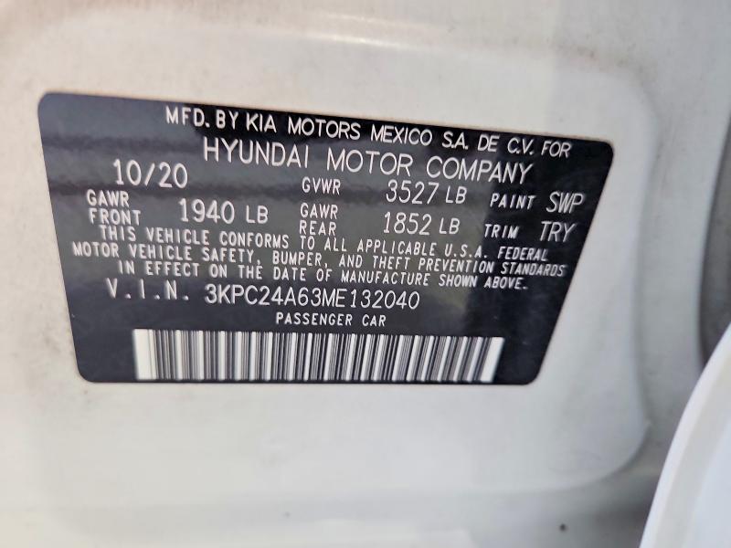 59238026 :رقم المزاد ، 3KPC24A63ME132040 vin ، 2021 Hyundai Accent مزاد بيع