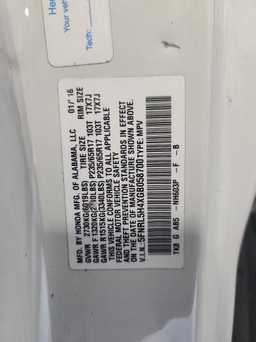 Aukcja sprzedaży 2016 Honda Odyssey, vin: 5FNRL5H4XGB058700, numer aukcji: 61993096