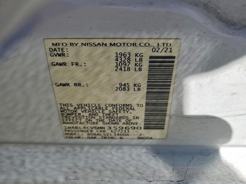 61610996 :رقم المزاد ، 1N4BL4CV6MN359690 vin ، 2021 Nissan Altima مزاد بيع