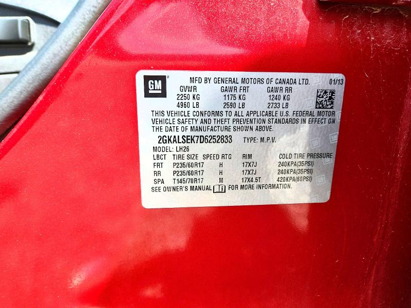 Aukcja sprzedaży 2013 Gmc Terrain, vin: 2GKALSEK7D6252833, numer aukcji: 85447025