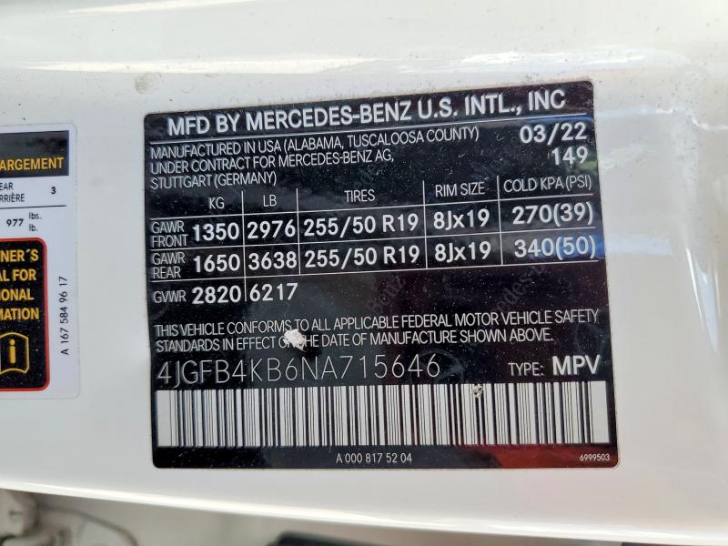 2022 Mercedes-benz Gle მანქანა იყიდება აუქციონზე, vin: 4JGFB4KB6NA715646, აუქციონის ნომერი: 62082556