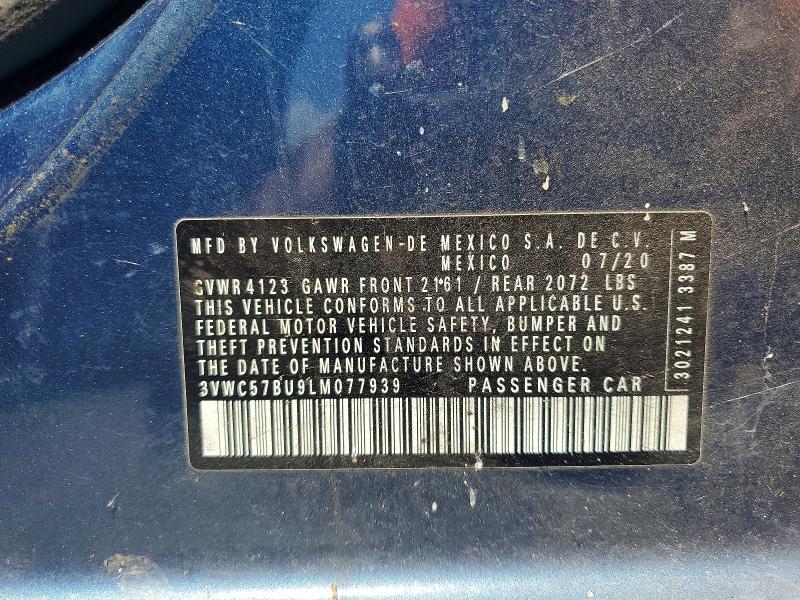 62278226 :رقم المزاد ، 3VWC57BU9LM077939 vin ، 2020 Volkswagen Jetta مزاد بيع