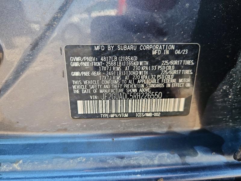 2024 Subaru Crosstrek მანქანა იყიდება აუქციონზე, vin: JF2GUADC5RH226550, აუქციონის ნომერი: 59808536