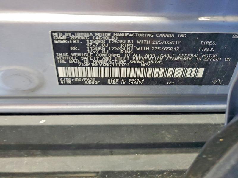 62326136 :رقم المزاد ، 2T3P1RFVXNC313371 vin ، 2022 Toyota Rav4 مزاد بيع