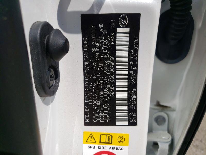 Aukcja sprzedaży 2017 Lexus Es, vin: 58ABK1GG0HU078556, numer aukcji: 62149306