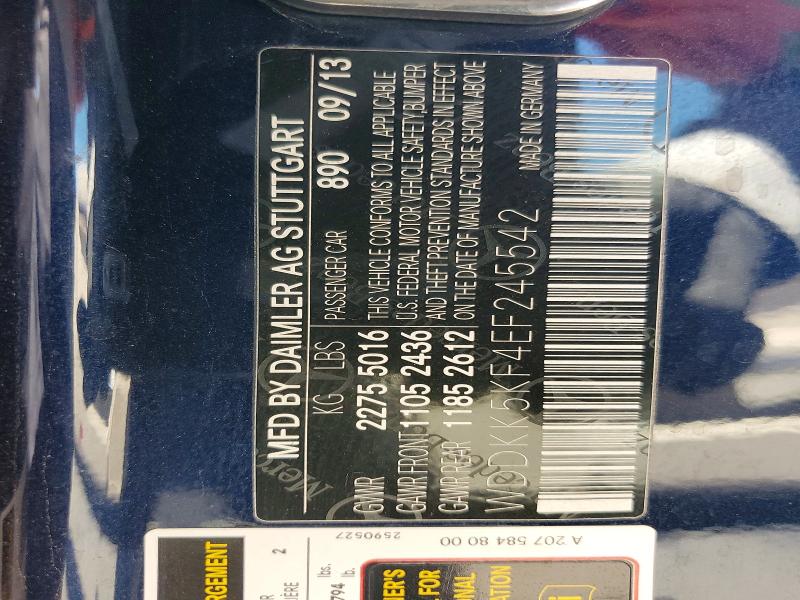 60058536 :رقم المزاد ، WDDKK5KF4EF245542 vin ، 2014 Mercedes-benz E مزاد بيع