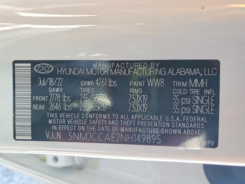 2022 Hyundai Tucson მანქანა იყიდება აუქციონზე, vin: 5NMJCCAE2NH149895, აუქციონის ნომერი: 60520916