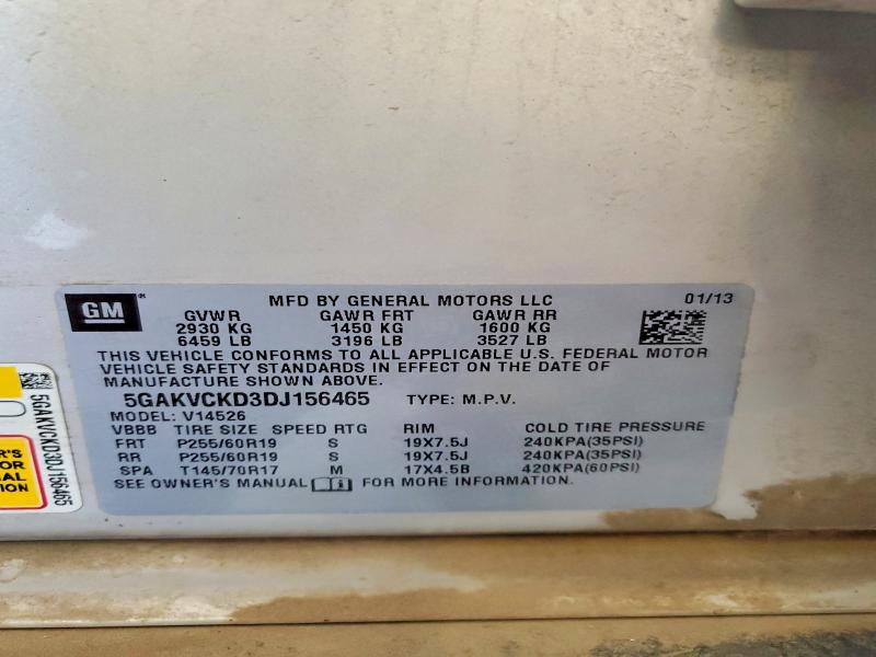 2013 Buick Enclave მანქანა იყიდება აუქციონზე, vin: 5GAKVCKD3DJ156465, აუქციონის ნომერი: 61509566