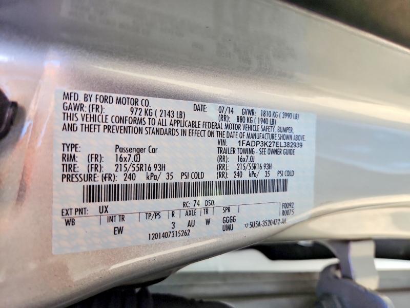 2014 Ford Focus მანქანა იყიდება აუქციონზე, vin: 1FADP3K27EL382939, აუქციონის ნომერი: 61754426
