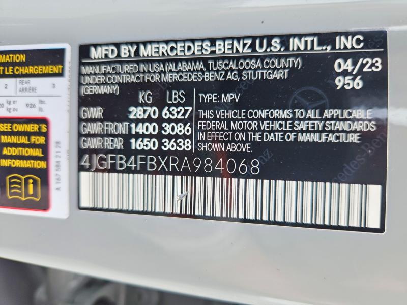 Aukcja sprzedaży 2024 Mercedes-benz Gle, vin: 4JGFB4FBXRA984068, numer aukcji: 60371226