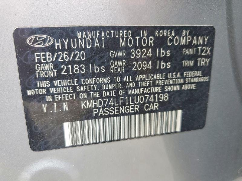 Aukcja sprzedaży 2020 Hyundai Elantra, vin: KMHD74LF1LU074198, numer aukcji: 62061436