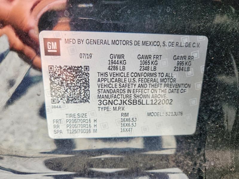 Auction sale of the 2020 Chevrolet Trax, vin: 3GNCJKSB5LL122002, lot number: 60252386
