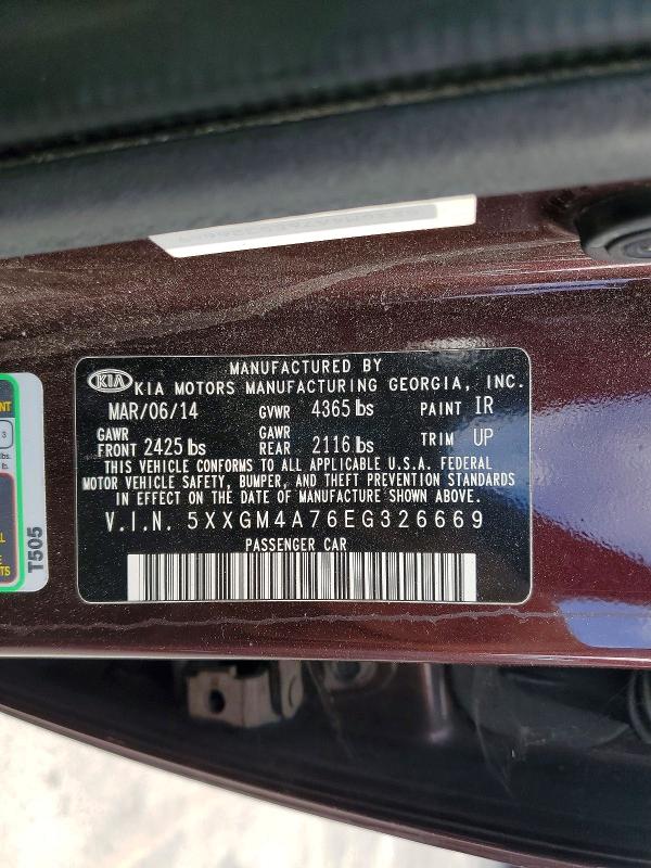 Aukcja sprzedaży 2014 Kia Optima, vin: 5XXGM4A76EG326669, numer aukcji: 62102246