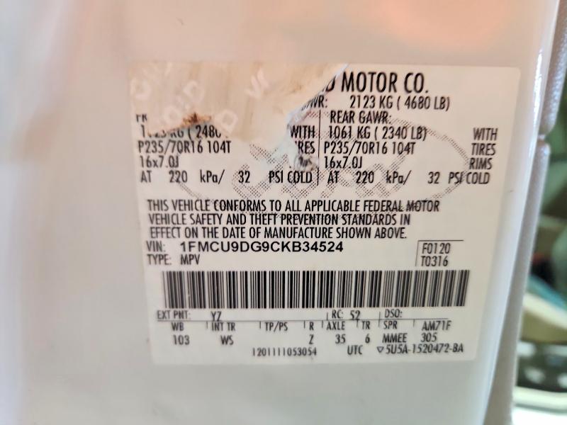Продаж на аукціоні авто 2012 Ford Escape, vin: 1FMCU9DG9CKB34524, номер лоту: 61689426