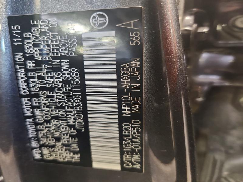 Aukcja sprzedaży 2016 Toyota Prius C, vin: JTDKDTB3XG1115859, numer aukcji: 60926716