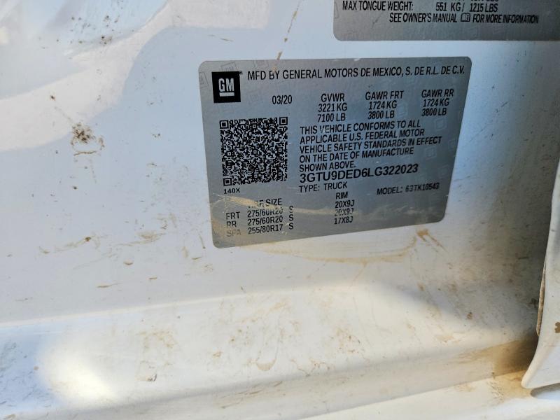 Aukcja sprzedaży 2020 Gmc Sierra, vin: 3GTU9DED6LG322023, numer aukcji: 62711646