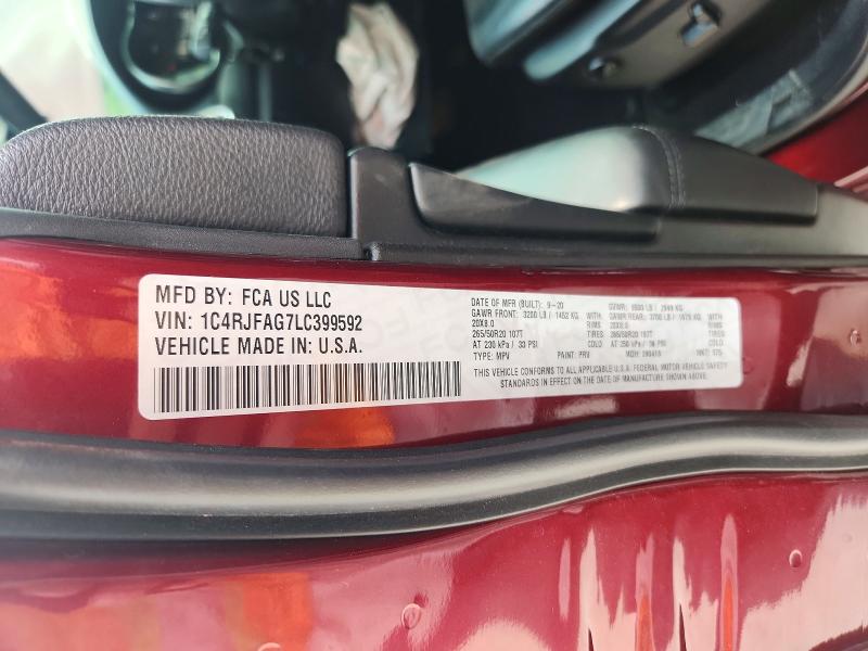 Auction sale of the 2020 Jeep Grand Cherokee, vin: 1C4RJFAG7LC399592, lot number: 62884616