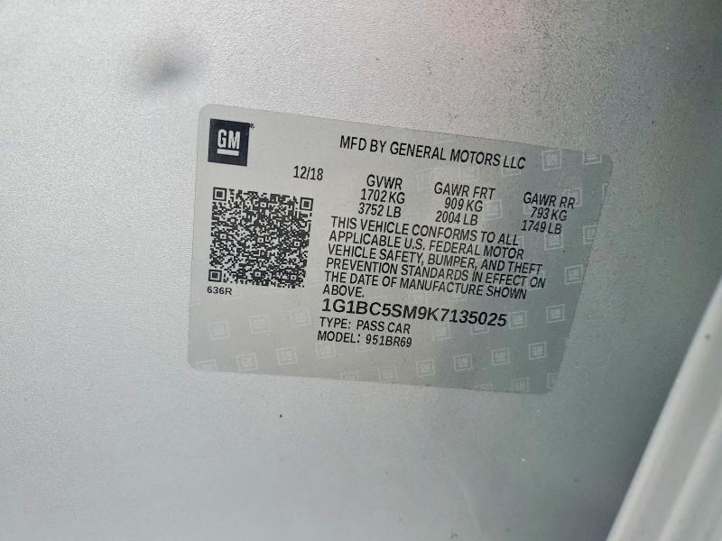 Продажа на аукционе авто 2019 Chevrolet Cruze, vin: 1G1BC5SM9K7135025, номер лота: 61504836