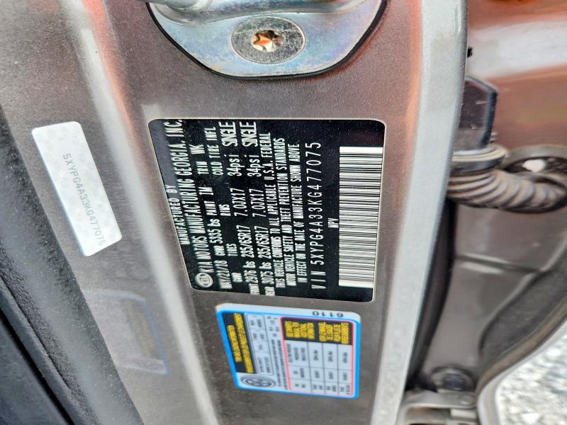 63039656 :رقم المزاد ، 5XYPG4A33KG477075 vin ، 2019 Kia Sorento مزاد بيع