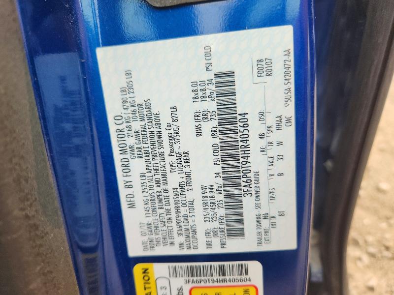 Aukcja sprzedaży 2017 Ford Fusion, vin: 3FA6P0T94HR405604, numer aukcji: 61195736