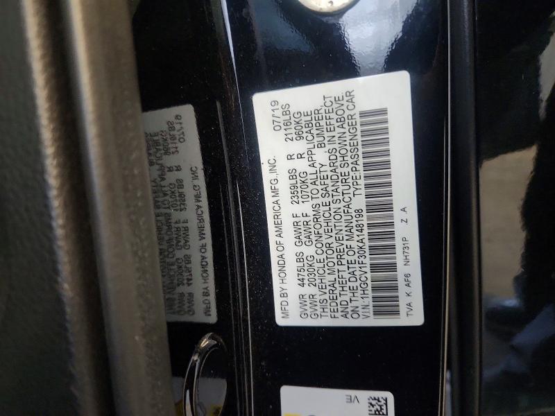 Aukcja sprzedaży 2019 Honda Accord, vin: 1HGCV1F30KA148198, numer aukcji: 59350906