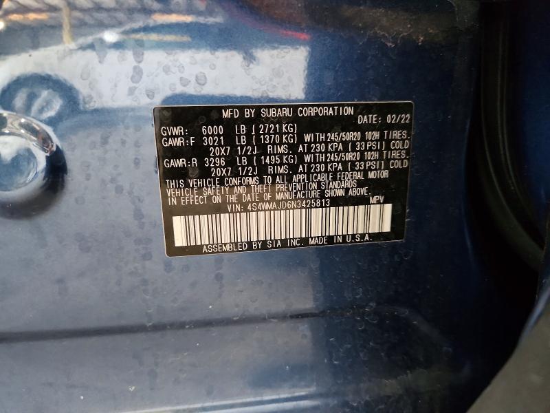 2022 Subaru Ascent მანქანა იყიდება აუქციონზე, vin: 4S4WMAJD6N3425813, აუქციონის ნომერი: 61953896