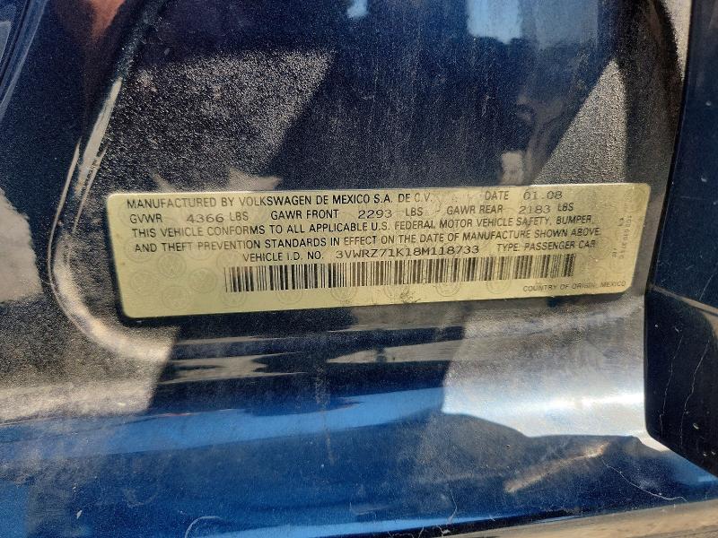 2008 Volkswagen Jetta მანქანა იყიდება აუქციონზე, vin: 3VWRZ71K18M118733, აუქციონის ნომერი: 62922776