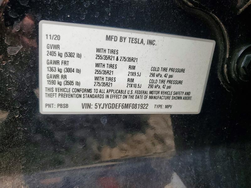 Продажа на аукционе авто 2021 Tesla Model Y, vin: 5YJYGDEF6MF081922, номер лота: 60456926