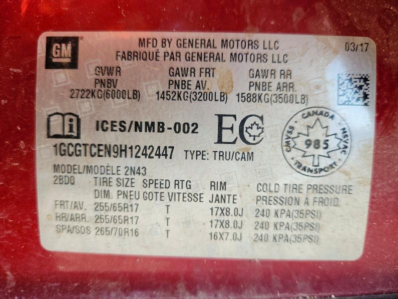 62442736 :رقم المزاد ، 1GCGTCEN9H1242447 vin ، 2017 Chevrolet Colorado مزاد بيع