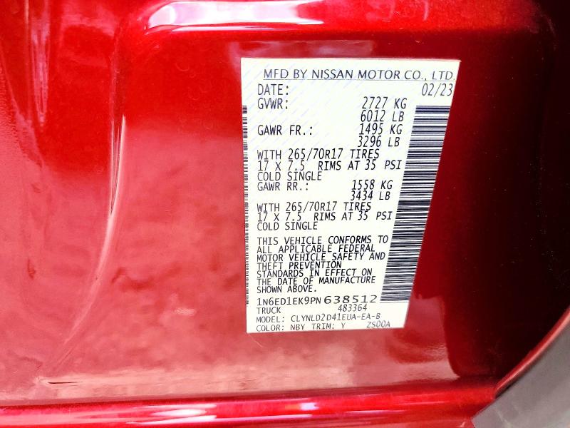 62933226 :رقم المزاد ، 1N6ED1EK9PN638512 vin ، 2023 Nissan Frontier مزاد بيع