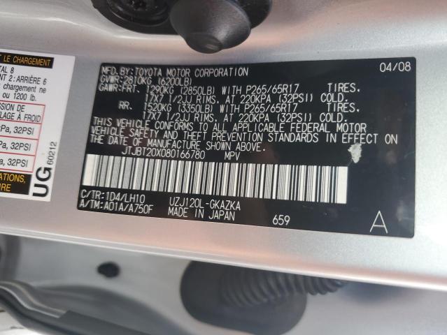 Aukcja sprzedaży 2008 Lexus Gx, vin: JTJBT20X080166780, numer aukcji: 61623426