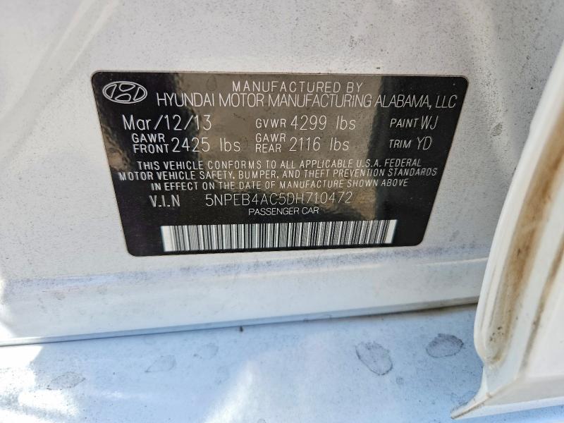 61344926 :رقم المزاد ، 5NPEB4AC5DH710472 vin ، 2013 Hyundai Sonata مزاد بيع
