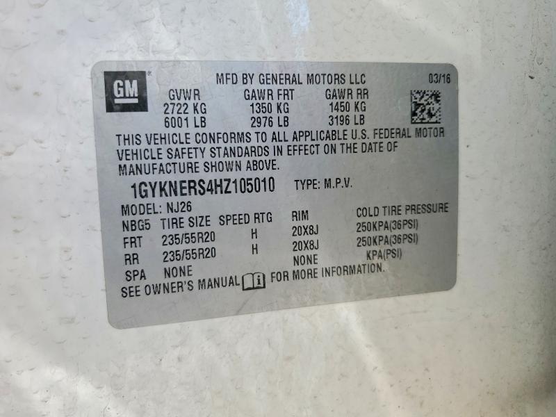 2017 Cadillac Xt5 მანქანა იყიდება აუქციონზე, vin: 1GYKNERS4HZ105010, აუქციონის ნომერი: 60008486