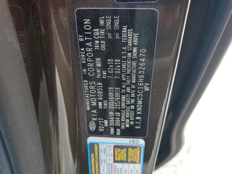 62275926 :رقم المزاد ، KNDMC5C16H6326470 vin ، 2017 Kia Sedona مزاد بيع