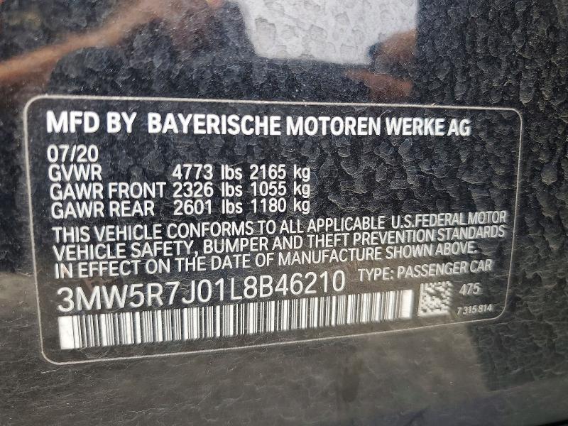 Aukcja sprzedaży 2020 Bmw 330xi, vin: 3MW5R7J01L8B46210, numer aukcji: 62682506