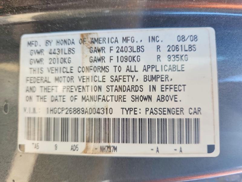 Продаж на аукціоні авто 2009 Honda Accord, vin: 1HGCP26889A004310, номер лоту: 59330236