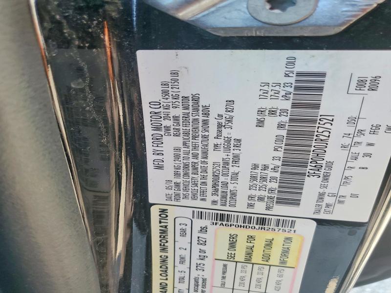 2018 Ford Fusion მანქანა იყიდება აუქციონზე, vin: 3FA6P0HD0JR257521, აუქციონის ნომერი: 62003356