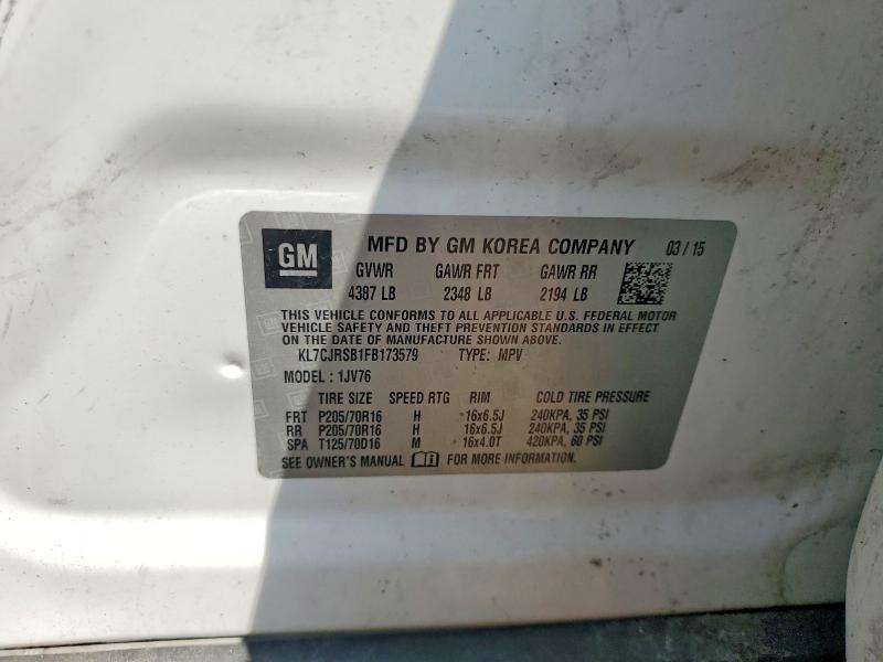 Продаж на аукціоні авто 2015 Chevrolet Trax, vin: KL7CJRSB1FB173579, номер лоту: 61231106