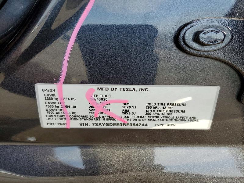 Продажа на аукционе авто 2024 Tesla Model Y, vin: 7SAYGDEE0RF064244, номер лота: 61308796