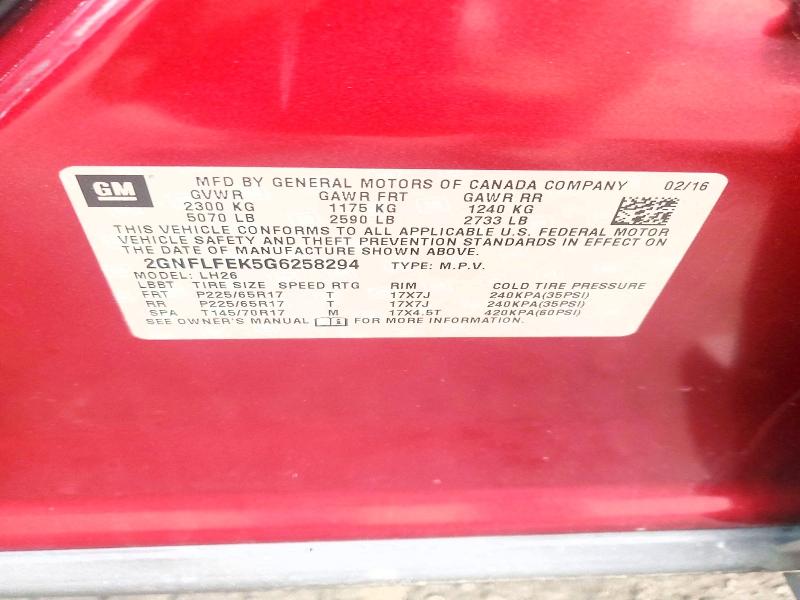 Aukcja sprzedaży 2016 Chevrolet Equinox, vin: 2GNFLFEK5G6258294, numer aukcji: 61218516