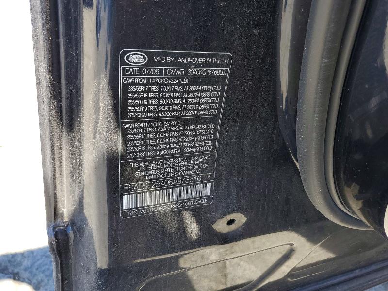 62638116 :رقم المزاد ، SALSF25406A973616 vin ، 2006 Land Rover Range Rover Sport مزاد بيع