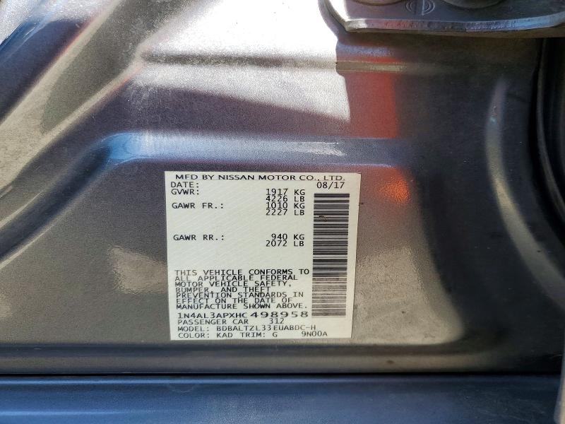 2017 Nissan Altima მანქანა იყიდება აუქციონზე, vin: 1N4AL3APXHC498958, აუქციონის ნომერი: 60498646