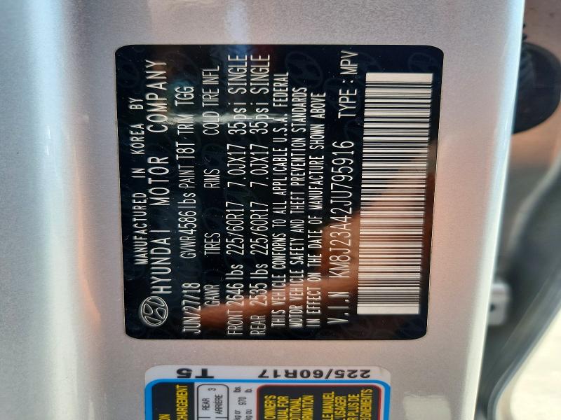 2018 Hyundai Tucson მანქანა იყიდება აუქციონზე, vin: KM8J23A42JU795916, აუქციონის ნომერი: 60615706