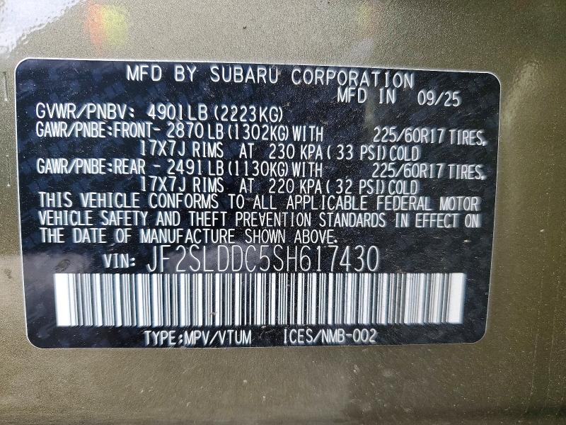 Aukcja sprzedaży 2025 Subaru Forester, vin: JF2SLDDC5SH617430, numer aukcji: 60714956