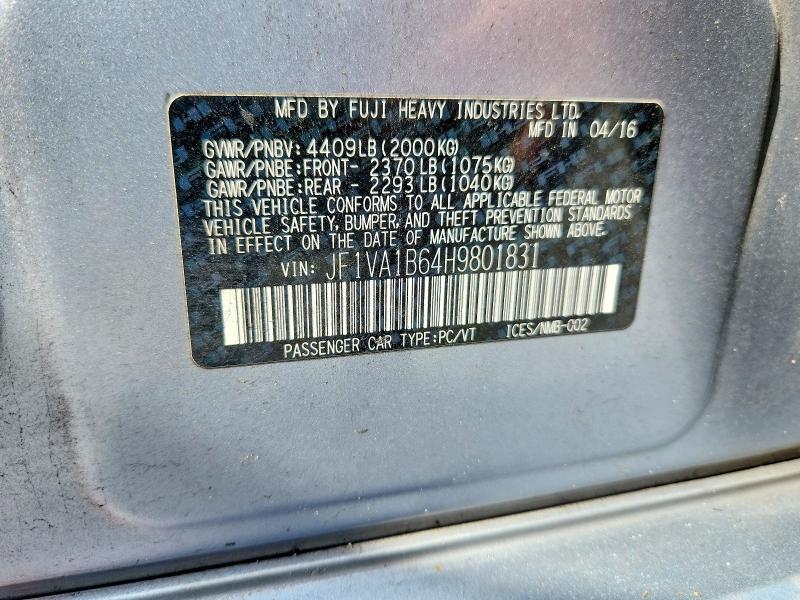 2017 Subaru Wrx მანქანა იყიდება აუქციონზე, vin: JF1VA1B64H9801831, აუქციონის ნომერი: 62954586