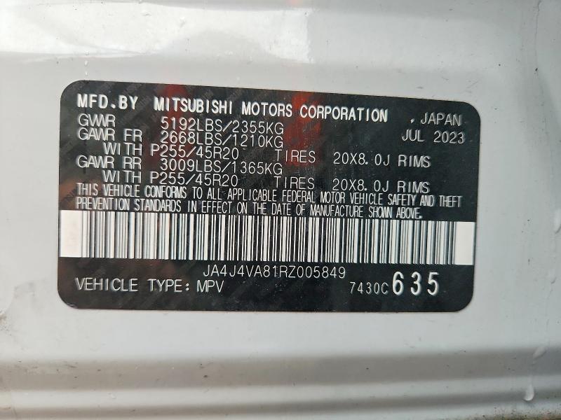 62163266 :رقم المزاد ، JA4J4VA81RZ005849 vin ، 2024 Mitsubishi Outlander مزاد بيع
