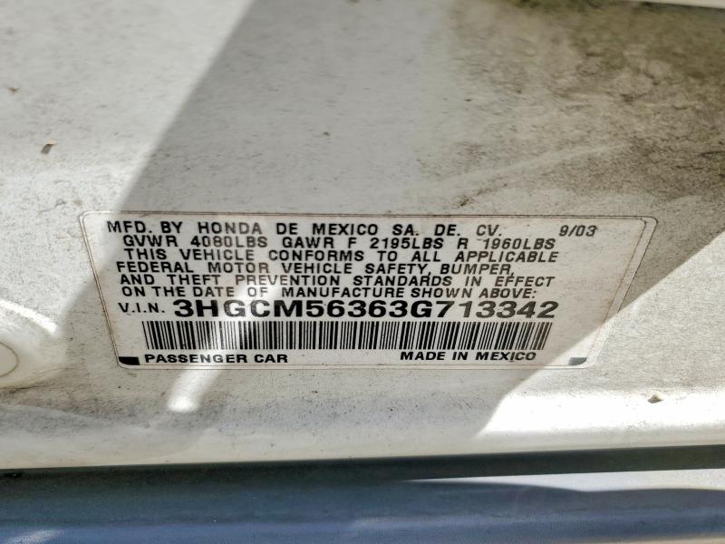 Продаж на аукціоні авто 2003 Honda Accord, vin: 3HGCM56363G713342, номер лоту: 63156986