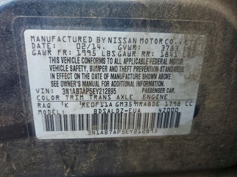 61818956 :رقم المزاد ، 3N1AB7AP5EY212895 vin ، 2014 Nissan Sentra مزاد بيع