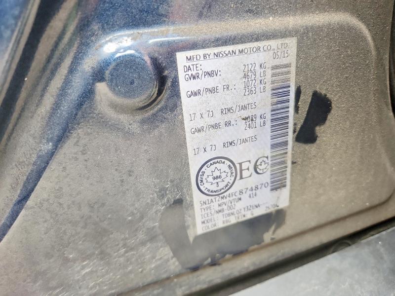 Auction sale of the 2015 Nissan Rogue, vin: 5N1AT2MV4FC874870, lot number: 60478036
