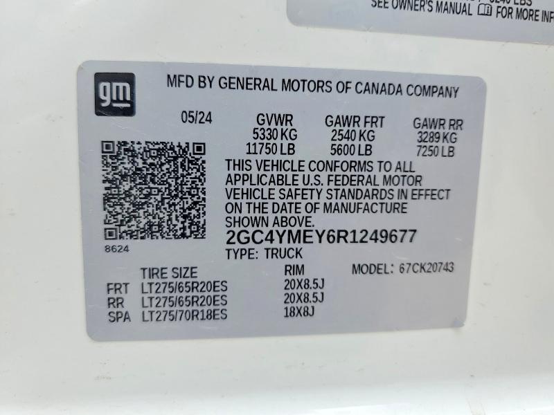 2024 Chevrolet Silverado მანქანა იყიდება აუქციონზე, vin: 2GC4YMEY6R1249677, აუქციონის ნომერი: 61427166